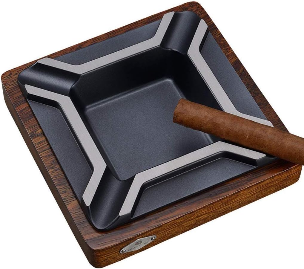 HZXH06 Elegant and creative XHYHGA Tray Bin Cigar Ashtray Creative Large Solid Wood Base 4 Metal Smoke Flute Personality Design Ashtray Smoker Gift Brown 烟灰缸