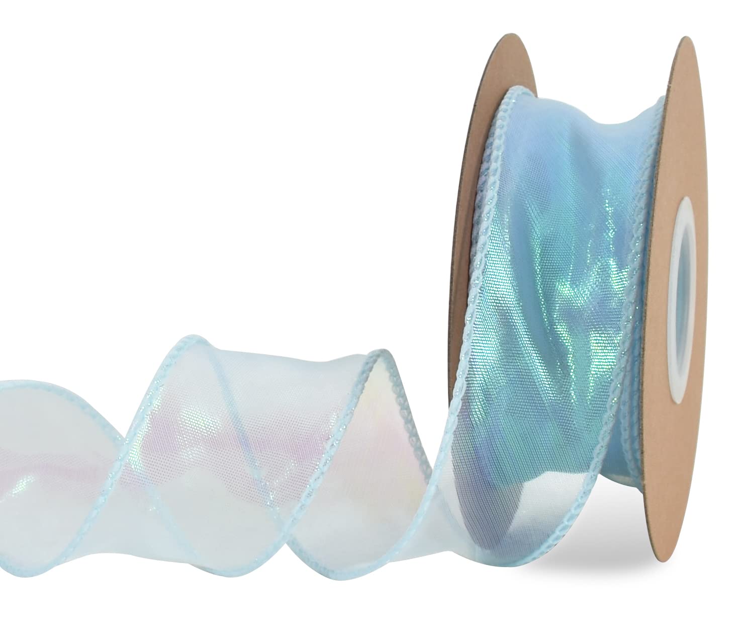 TONIFUL 1-1/2 Inch Wide Laser Light Sky Blue Wired Chiffon Ribbon Shimmer Sheer Organza Ribbons for Crafts Floral Bouquets Wedding Party Decorations Valentine's Day Gift Wrapping Bow Making (10yd)