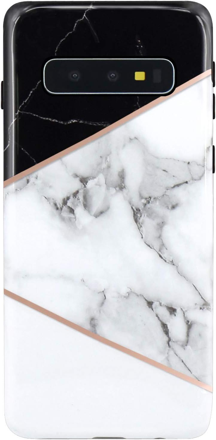 JAHOLAN Galaxy S10e Case Geometric Black White Marble Design Slim Flexible Bumper Glossy TPU Soft Rubber Silicone Cover Phone Case for Samsung Galaxy S10E 5.8 inch (2019)