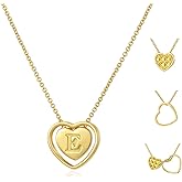 Auspicious Cheerful Heart Initial Necklace for Women - Dainty 14k Gold Plated Double Heart Letter Pendant Necklace Multi-wear Personalized Jewelry Birthday Christmas Gifts for Women