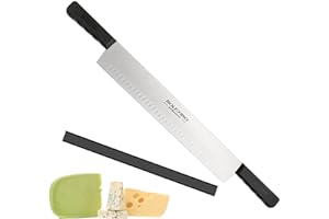 BOLEXINO 15 Inch Double Handle Cheese Knife for Charcuterie, High Carbon Stainless Steel Blade with 5" Black Plastic Handles 