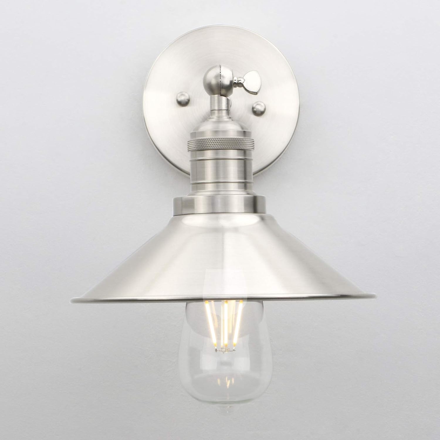 Phansthy Vintage Industrial Metal Wall Lights Shade Indoor Retro Wall Sconce Lighting Wall Lamp Fixture for Vanity Living Room Bedroom Bathroom (Brushed) - Image 4