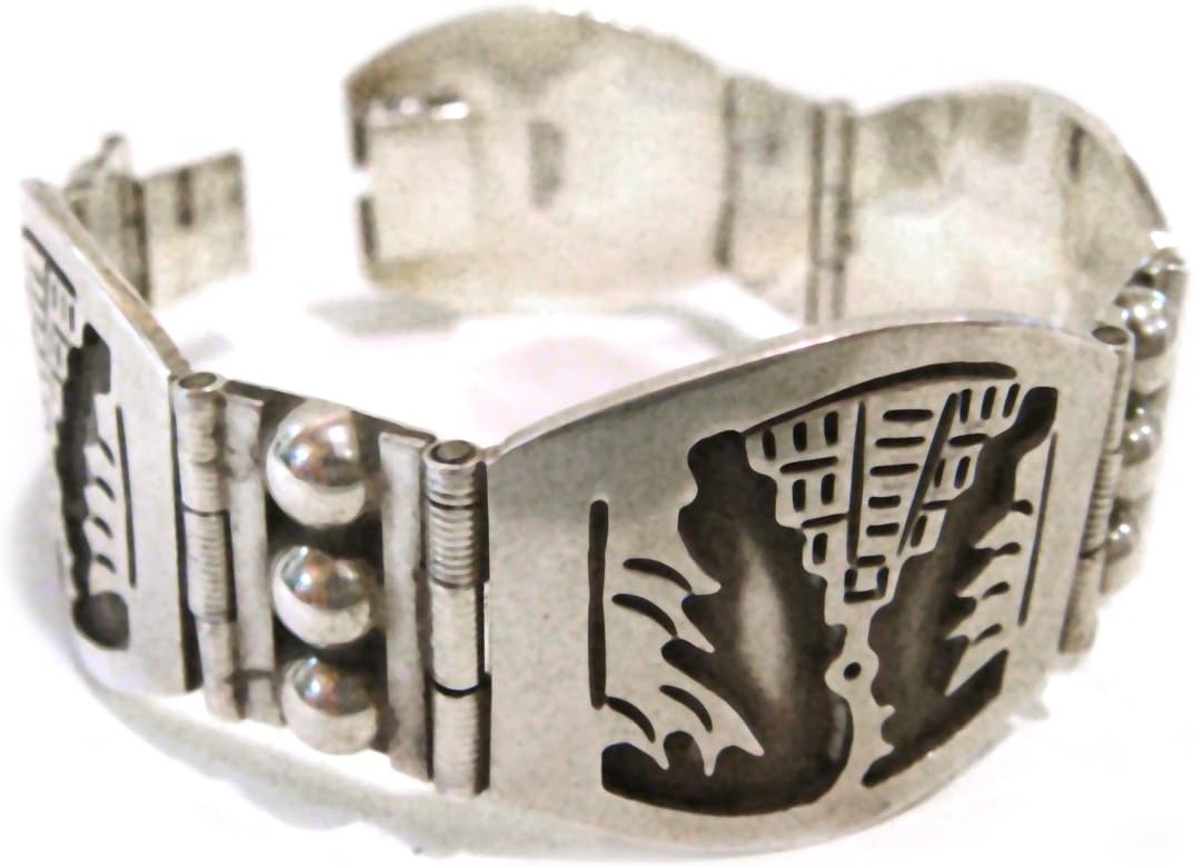 TAXCO .925 Sterling Silver Pyramids Link Bracelet Handcrafted from Mexico 55.3gr