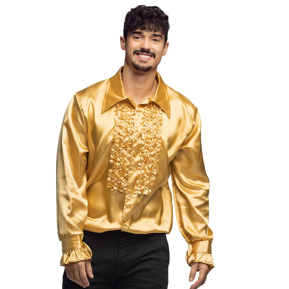 Men's Ruffle Party Shirt - GOLD - X LARGE EU54-56