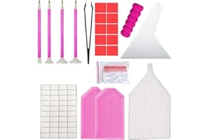 KTCLCATF 54PCS Diamond art Accessories Tools Kits Multiple Sizes Diamond Painting Trays Pens for Adults to Make Diamond Art Craft Tweezers Glue Label Zip-Lock Bag Diamond Correction Storage (Pink-54PCS)