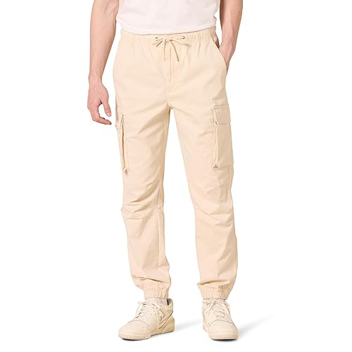 Amazon Essentials Men's Drawstring-Waist Regular-Fit Cargo Jogger, Light Beige, Medium