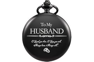 TREEWETO Pocket Watch for Him/Men/Husband | Engraved ‘to My Husband’ Pocket Watch | I Love You for Husband for Birthday Valen