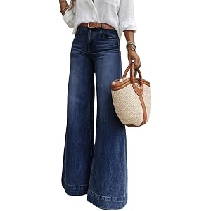 SHEWIN Flare Jeans for Women Wide Leg High Waisted Strechy Loose Casual Denim Pants with Pockets