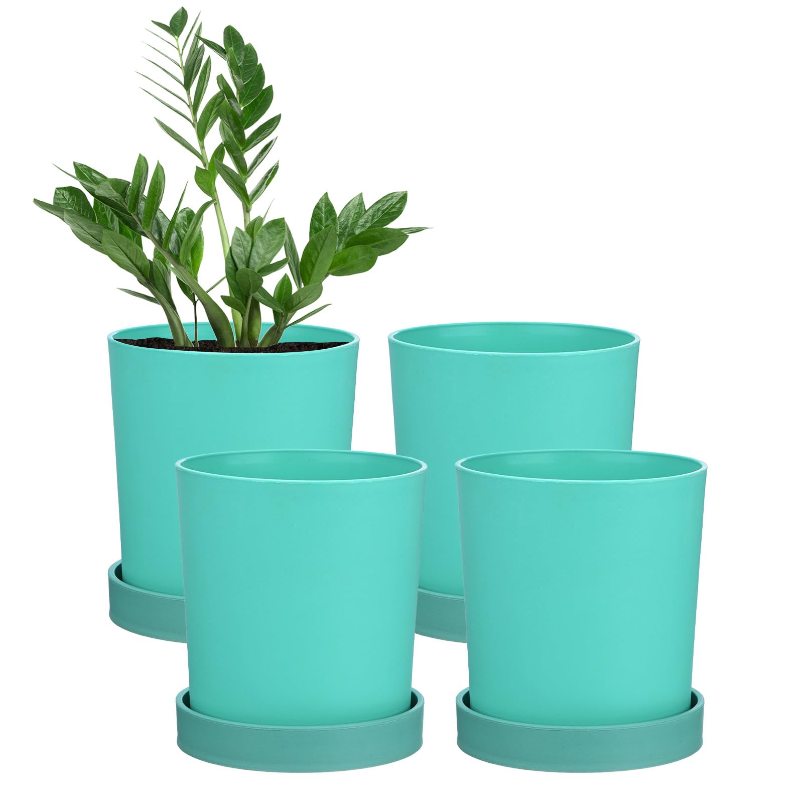 M METERXITY 4-Pack Plant Pots, 4.5 Inch Plastic Flower Pots with Drainage Holes for Cactus/Succulents Pot/Small Plants/Home/Garden, Planters for Indoor Plants [Aqua]