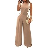 Pink Queen Jumpsuits for Women Dressy Colorblock Sleeveless Wide Leg Rompers Summer Party Elegant Outfits