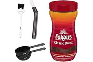 a folgers Classic Roast Instant Coffee Crystals (16 oz.) and LR60 COFFEE SET A Cleaning Brush A Coffee Powder Spoon