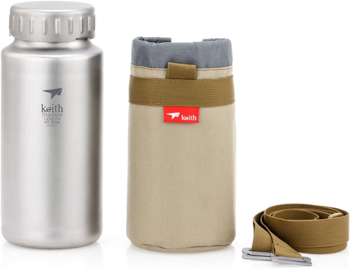 iBasingo 900ml/1.2L Titanium Water Bottle Outdoor Sport Large Capacity Wide-mouth Flask with Lid Cycling Drinking Flask Pot with Carry bag
