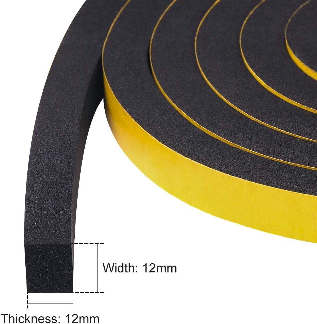 fowong High Density Foam Tape 12 mm(W) x 12 mm(T) x 2M (L) Home Window Insulation Self Adhesive Weather Stripping Seal Soundproof Shockproof Gap Sealing - Image 4