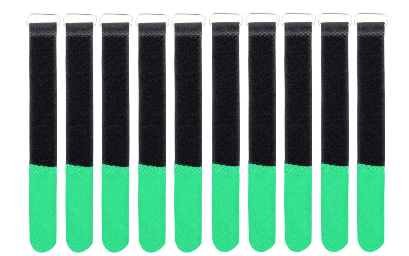 Infitronic INPKB4040GRN INPKB4040GRN-10 x Cable Ties with Metal Eyelet Velcro/Fleece on Different Sides (40 x 400 mm Green)