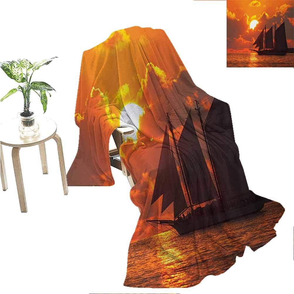 Miles Ralph Sailboat Home Bedroom Blanket A Boat Sailing in Front of a Sunset in Key West Anti-Wrinkle Blanket 90"x70" Florida Sundown Tropical