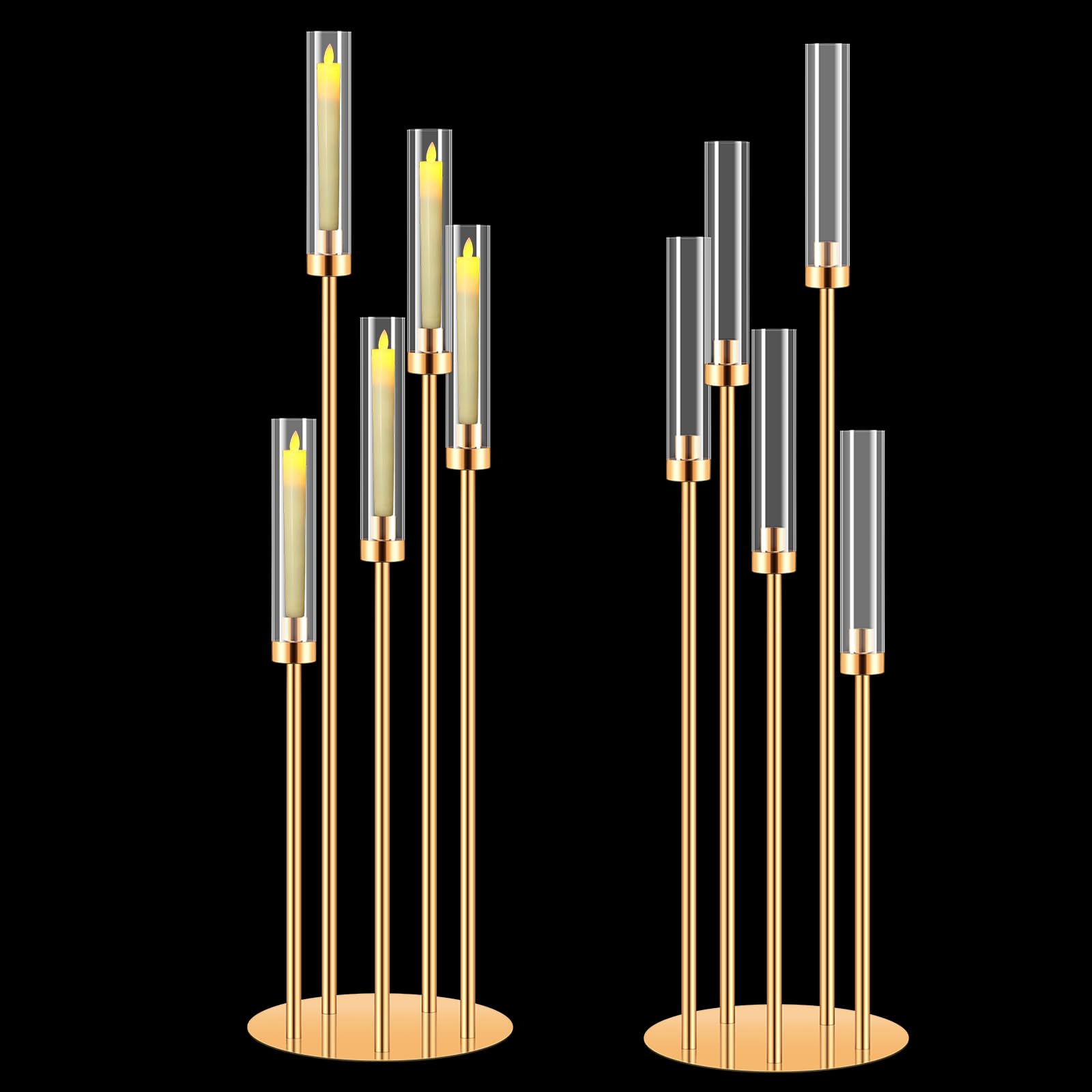 Photo 1 of 2 Sets Candelabra Centerpieces for Tables,42'' Tall 5 Arms Candlesticks Holder with Lampshade,Wedding Centerpieces,Gold Candle Holders for Wedding,Home Decoration Housewarming Gift,Fit LED Candles