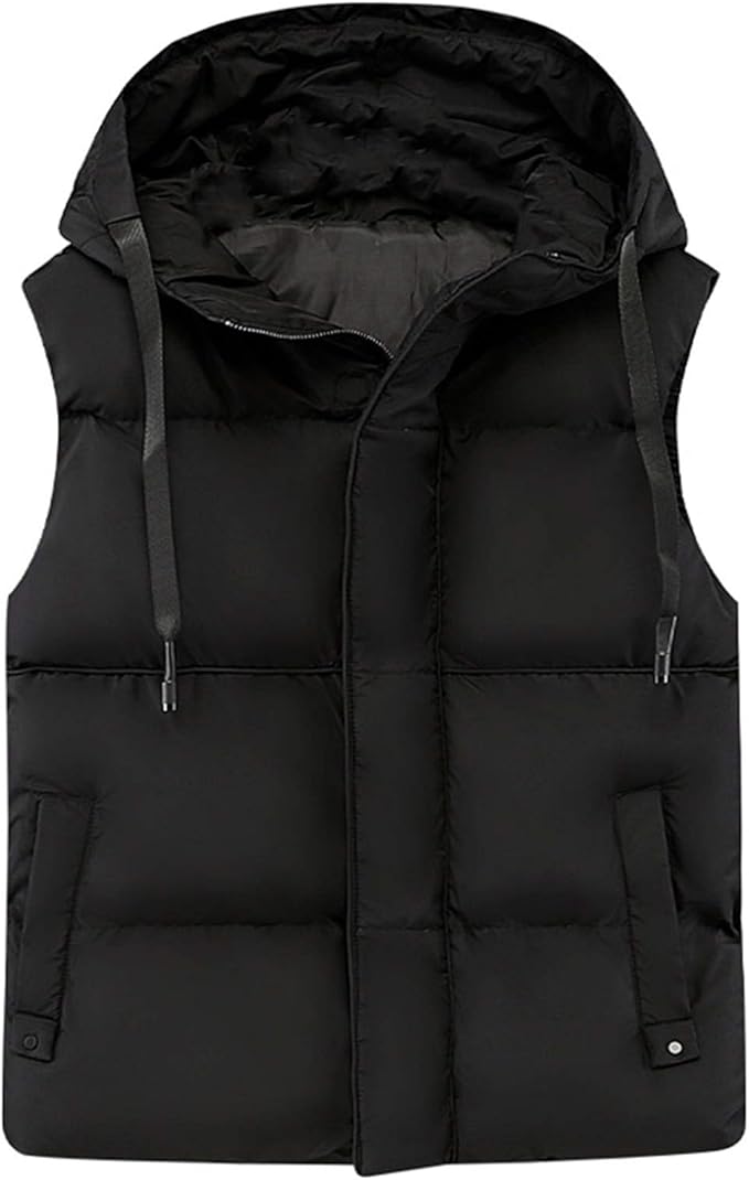 Autumn Winter Men's Casual Hooded Vest Solid Sleeveless Jacket Male