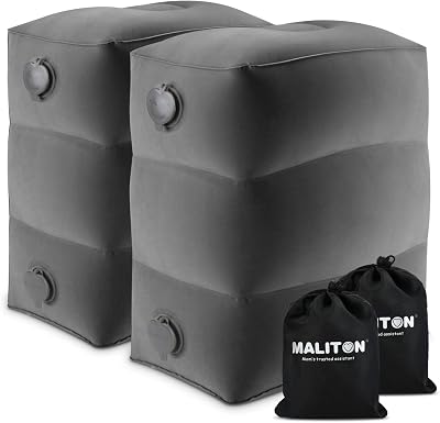 Maliton Inflatable Foot Rest for Travel 2 Pack Dark Grey Adjustable Height
