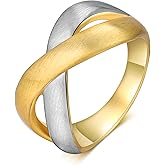 Aprilery Gold Cross Rings for Women, Fashion Two Tone 14K Gold Plated Chunky Statement Band Rings Metal Rings Cocktail Costume Jewelry for Her