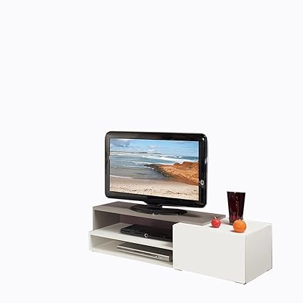 Couchette Pepper White and Grey Tv Unit Furniture, Made in France