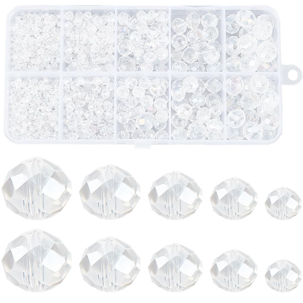SUNNYCLUE 1 Box 780Pcs Clear Crystal Glass Faceted Beads Rondelle Spacer Glass Bead Bulk AB Color Assorted Gemstone Round Loose Mini Stone Bead for Bracelet jewellery Making DIY Necklace Earring Craft