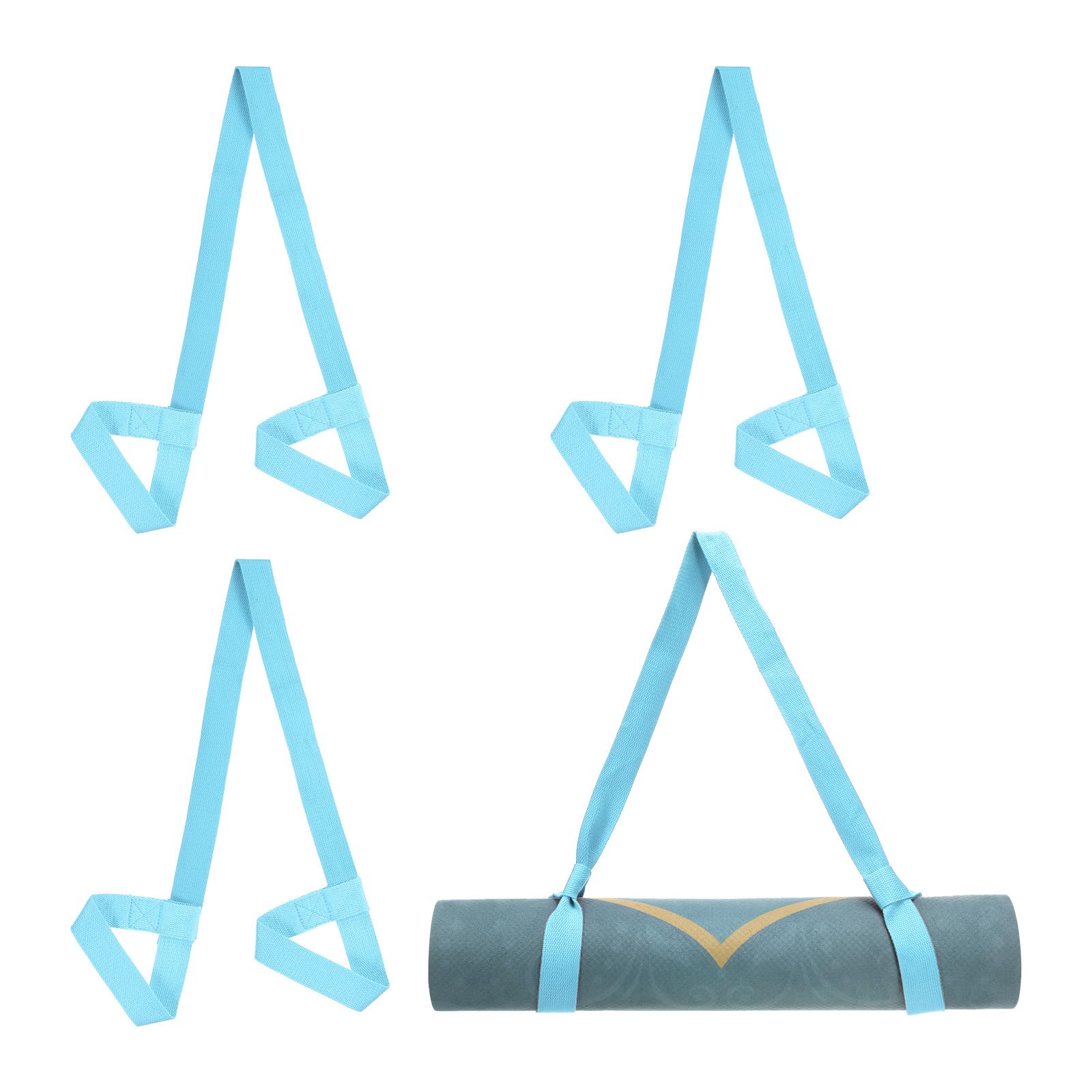 PATIKIL Yoga Mat Strap, 4 Pack Adjustable Yoga Mat Carrier Straps Sling Cotton Anti Slip Mat Holder Stretching Band for Exercise, Sky Blue