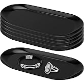 KEILEOHO Stainless Steel Jewelry Tray Set of 6, 7 Inch Black Decorative Trays, Bathroom Organiz Dish, Small Storage Serving Platter for Bathroom, Kitchen, Bar, Restaurant