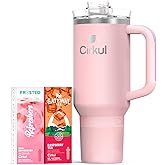 Cirkul Blush Pink All-Day StrawSip™ Tumbler Starter Kit - 40oz Light Pink Stainless Steel Tumbler, Flavor Cartridges Included(1 Frosted Pink Refresher, 1 Gateway Raspberry Tea) Zero Calories, No Sugar