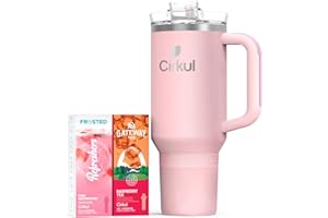 Cirkul Blush Pink All-Day StrawSip™ Tumbler Starter Kit - 40oz Light Pink Stainless Steel Tumbler, Flavor Cartridges Included(1 Frosted Pink Refresher, 1 Gateway Raspberry Tea) Zero Calories, No Sugar
