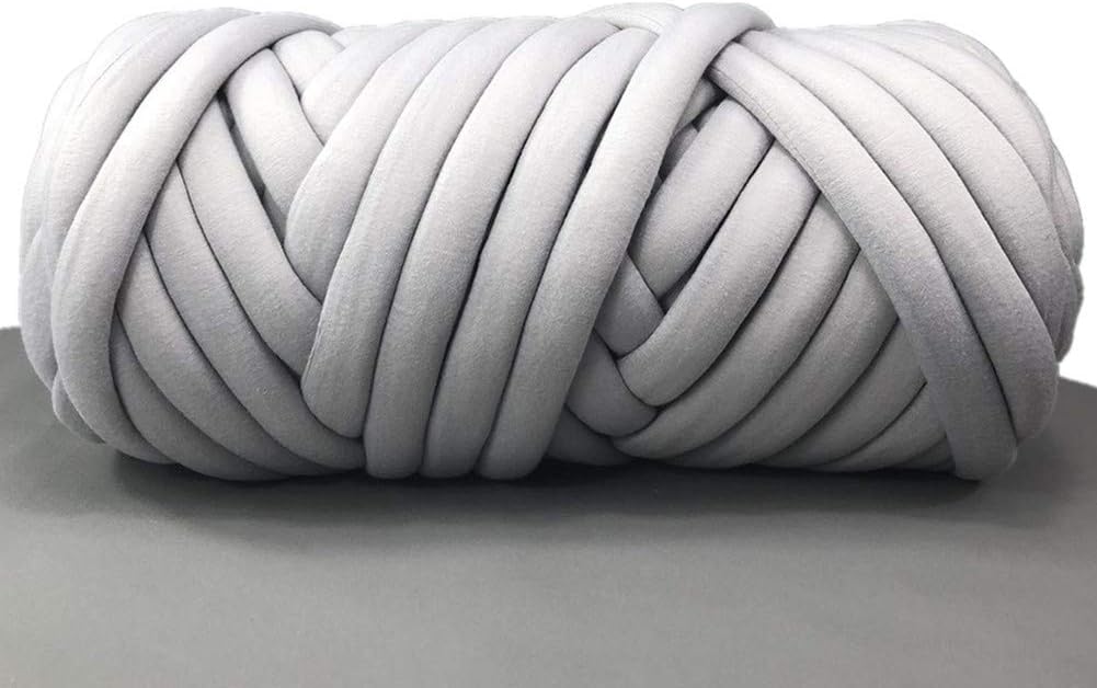 Chunky Braid Cotton Yarn Supre Large for Arm Knitting DIY Handmade Blankets Machine Washable (Grey, 250g -0.55LB)