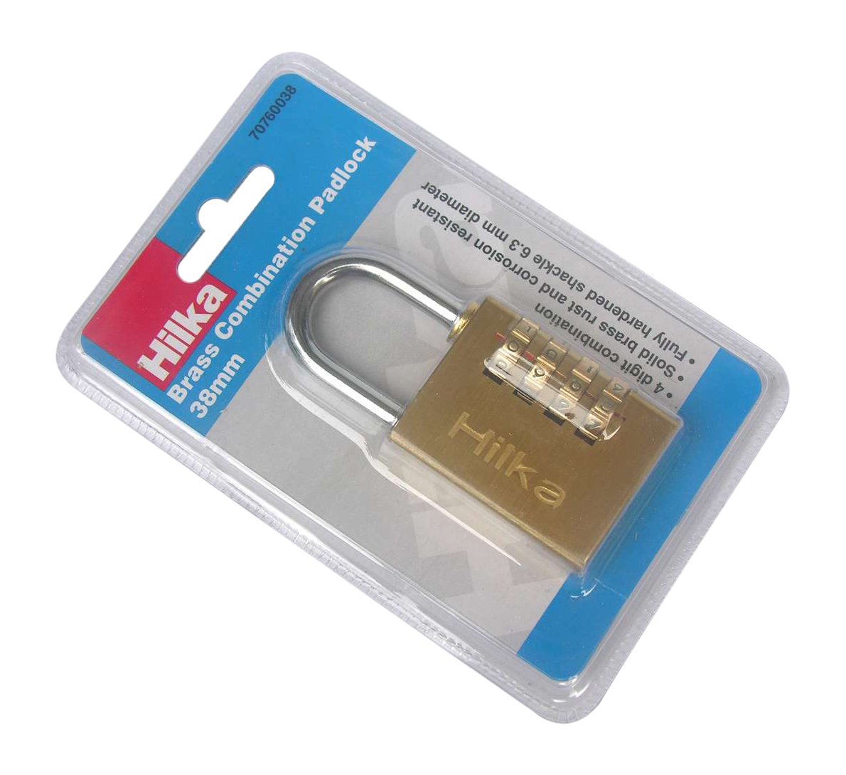 Hilka 70760038 38 mm Brass Combination Pad Lock