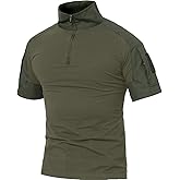 MAGCOMSEN Men's Tactical Military Shirts 1/4 Zip Short Sleeve Slim Fit Camo Shirt