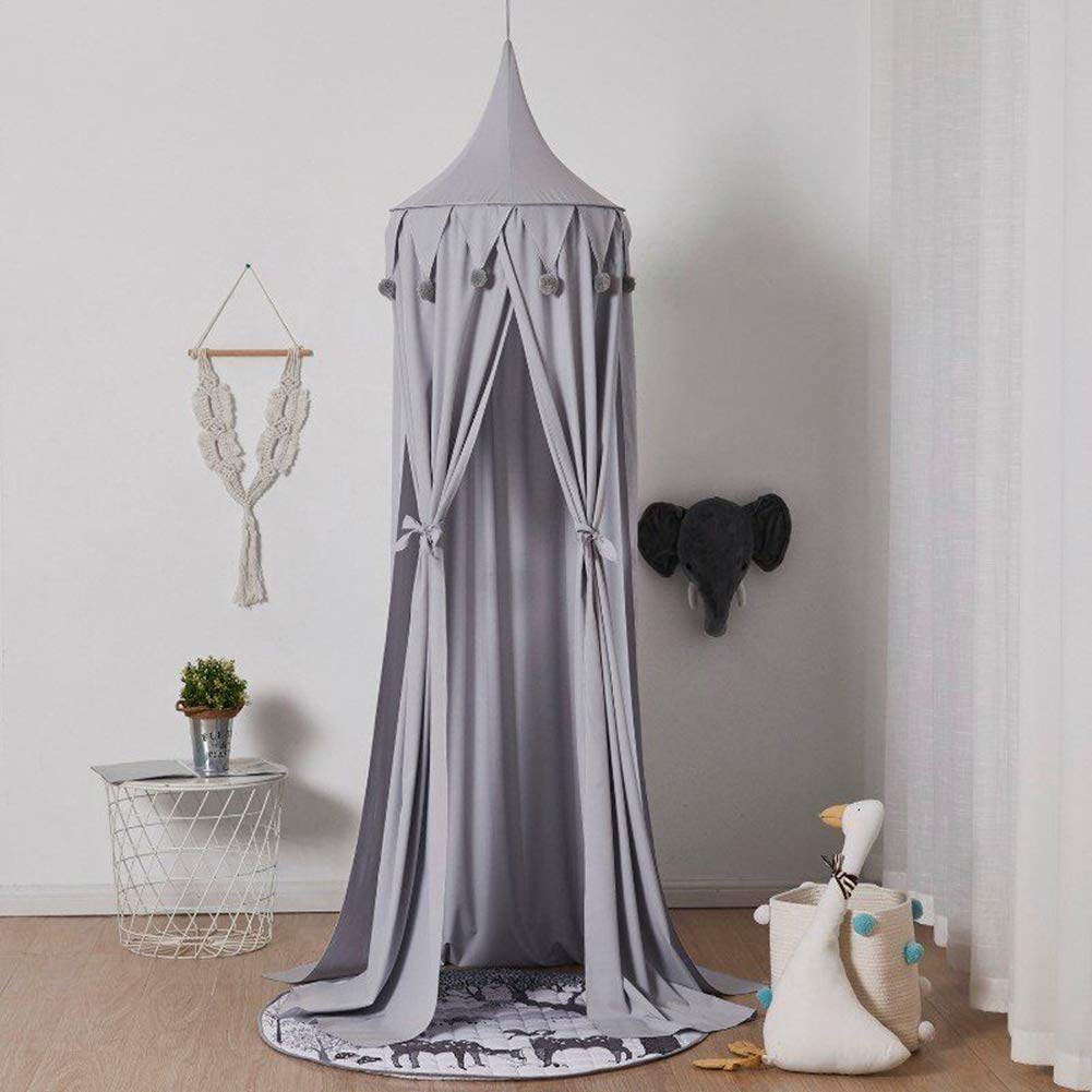 Round Dome Cotton Bed Canopy for Kids' Reading Room & Bedroom Decoration - Mosquito Net, Grey