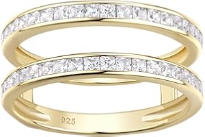 Wuziwen Vintage Princess Ring Enhancer for Women AAAAA CZ Wedding Band Set 925 Sterling Silver