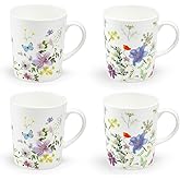 Gracie Bone China Wild Meadow Set of 4 Mugs, 12-Ounce