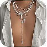 Cross Necklace Layered Necklaces for Women Statement Chunky Cross Pendant Long Chain Y Necklaces Dainty Pearl Jewelry Dress Accessories Jewelry Gifts