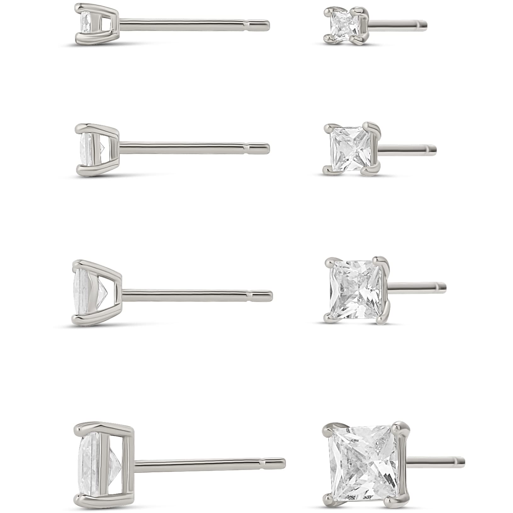 Photo 1 of Amazon Essentials Sterling Silver Princess CZ Stud Set 2 mm/3 mm/4 mm/5 mm, Silver