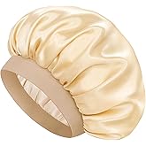 Doitory Satin Silk Bonnet for Sleeping, Double Layer Silk Sleep Cap for Men & Women, Soft Satin Lined Bonnet for Curly Hair