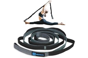 A AZURELIFE Premium Durable Cotton Stretch Strap with 10or12 Loops, Non-Elastic Yoga Strap for Stretching, Multi-Loop Fitness Stretch Band for Physical Therapy, Yoga, Pilates&Dance