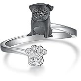 Dachshund/Black Pug/Doberman/Boston Terrier/Beagle Rings for Women 925 Sterling Silver Dog Adjustable Rings Animal Puppy Jewelry Gifts for Women Girls Dog Lovers