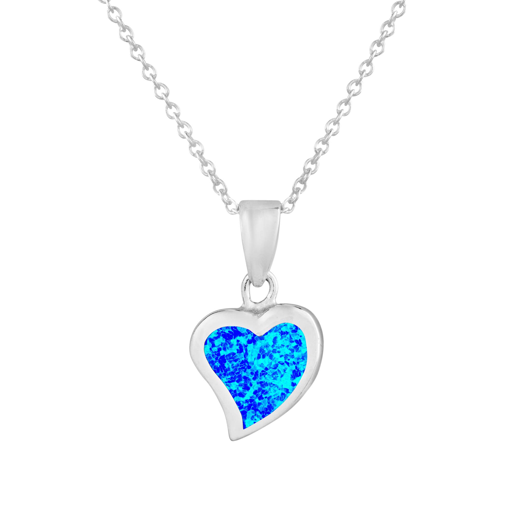 925 Sterling Silver Blue Opal Necklaces Genuine Gemstones Ethically Sourced From India Fine Jewellery For Girls Women (Stylised Heart)