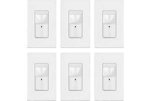 TOPGREENER Motion Sensor Switch, PIR Sensor with Ambient Light Level, Occupancy & Vacancy Modes, No Neutral Required, Ground Wire Required, 150W LED/CFL, Single Pole, TDOS5-JM-W-6PCS, White, 6 Pack