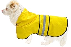 DADANFLY Dog Raincoat Waterproof Reflective Slicker - Lightweight Breathable Hooded Poncho Rain Coat Jacket with Adjustable Belly Strap and Leash Hole for Small Medium Large Dogs (Yellow, X-Small)