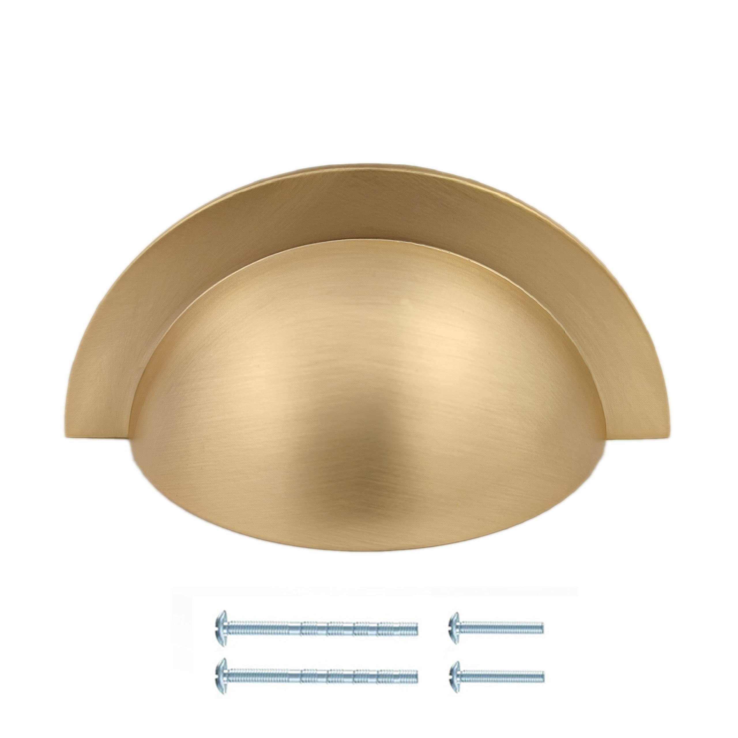 French Furniture Fittings Set of 6 Kitchen Cup Handles in Golden Brushed Brass Finish, Half Round semi Circle Shell Pull Handles for Drawers cc Size 64mm, by FFF, Paris Handle