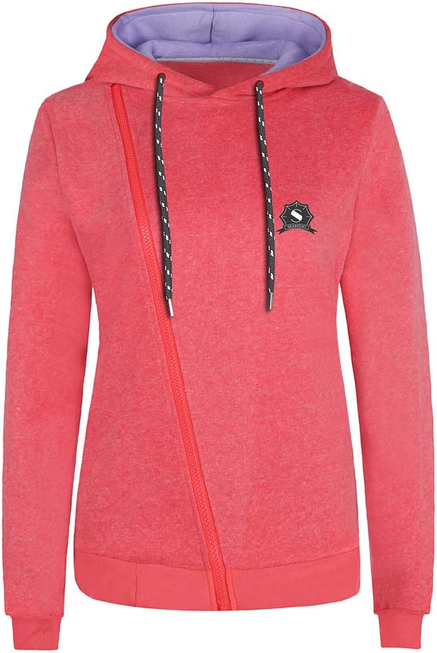 Womens Oblique Zipper Hoodies Sweatshirts for Women
