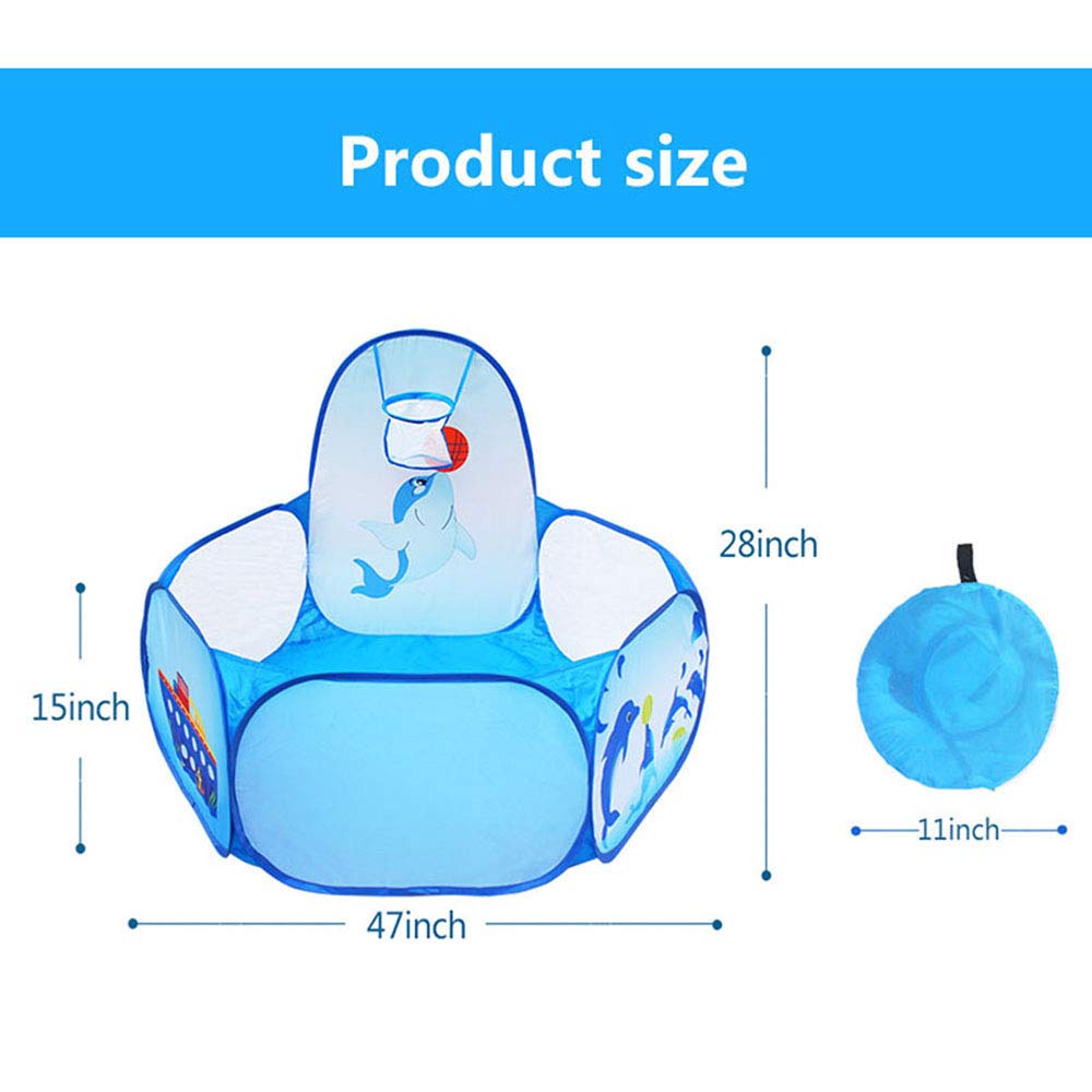 Kids Ball Pit Ball Tent, Likorlove Toddler Ball Pit with Basketball Hoop and Zippered Storage Bag,4 Ft Sea Ball Pool for Indoor Outdoor(Balls not Included),Blue