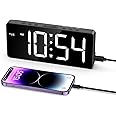 LOFICOPER Digital Alarm Clock, LED Alarm Clock for Bedroom, 7'' Rechargeable Desk Clock with Adjustable Brightness Volume, Dual Alarms, Snooze, for Heavy Sleepers Teens Seniors