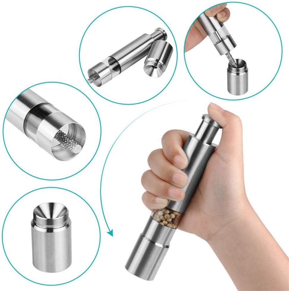 Pepper Grinder, Stainless Steel Pepper Mill Durable Salt Grinder One Hand Operation Salt Pepper Mill 2 Pack - Image 4