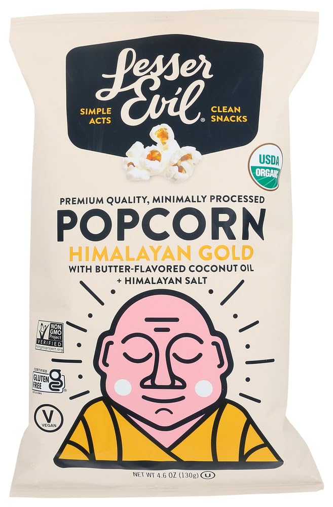 Lesser Evil Organic Himalayan Gold Popcorn, Gluten Free, Non GMO, 4.6 Ounces (Pack Of 3) Image Lesser Evil Organic Himalayan Gold Popcorn, Gluten Free, Non GMO, 4.6 Ounces (Pack Of 3) Image