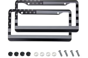 KMBCAM American Flag License Plate Frame - Airxwills Black Frame, 2 Packs Universal Aluminum for Front and Rear Car Tags.
